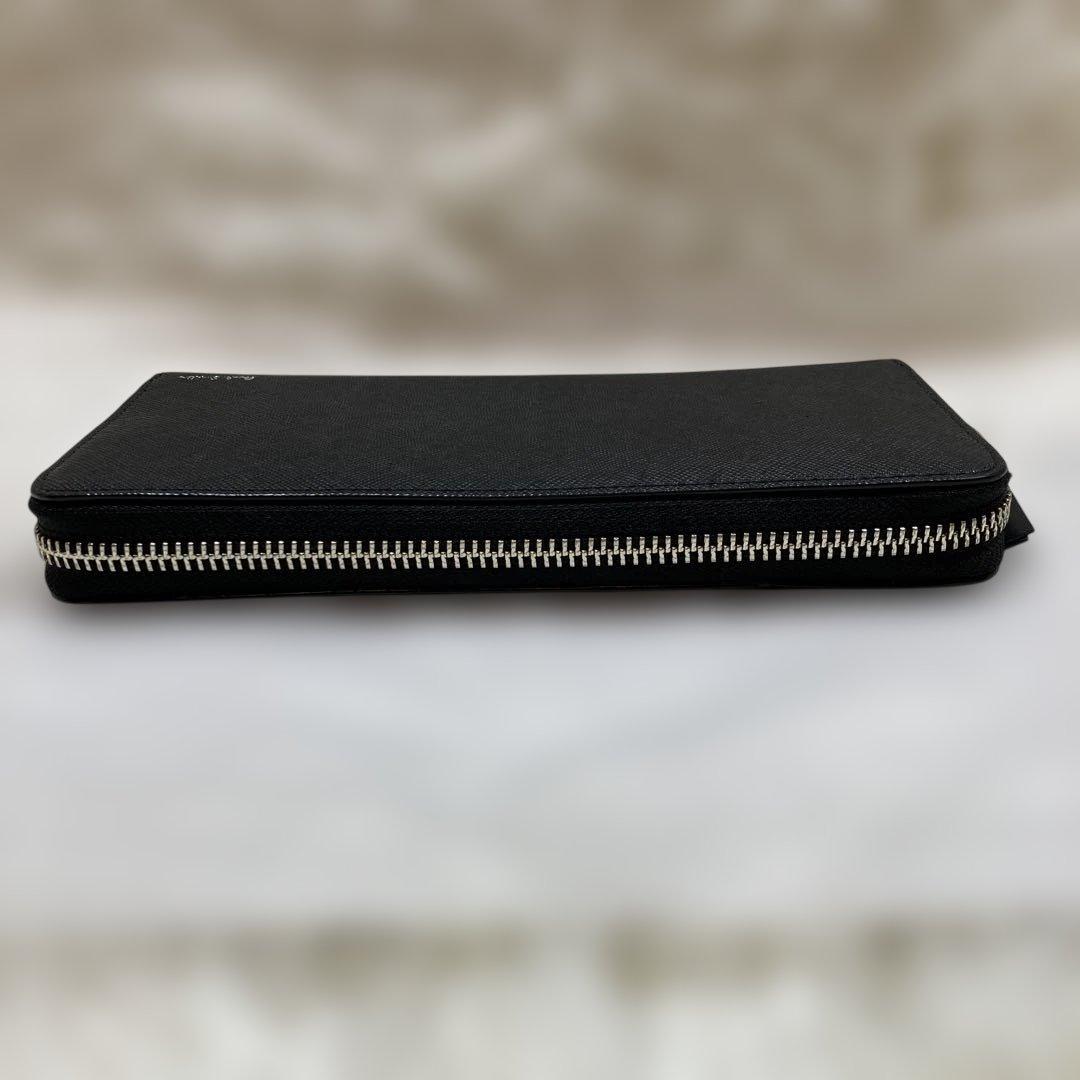 未使用級現行モデル 長財布 ブライトストライププラー 黒 ラウンドジップ