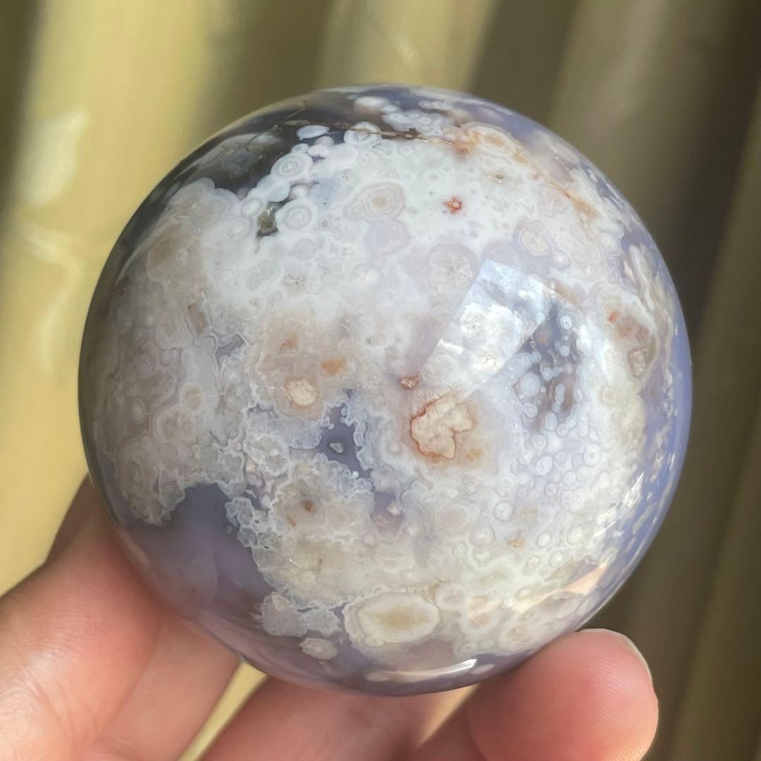 64mm大きなブルー桜瑪瑙 スフィア 天然石 置物