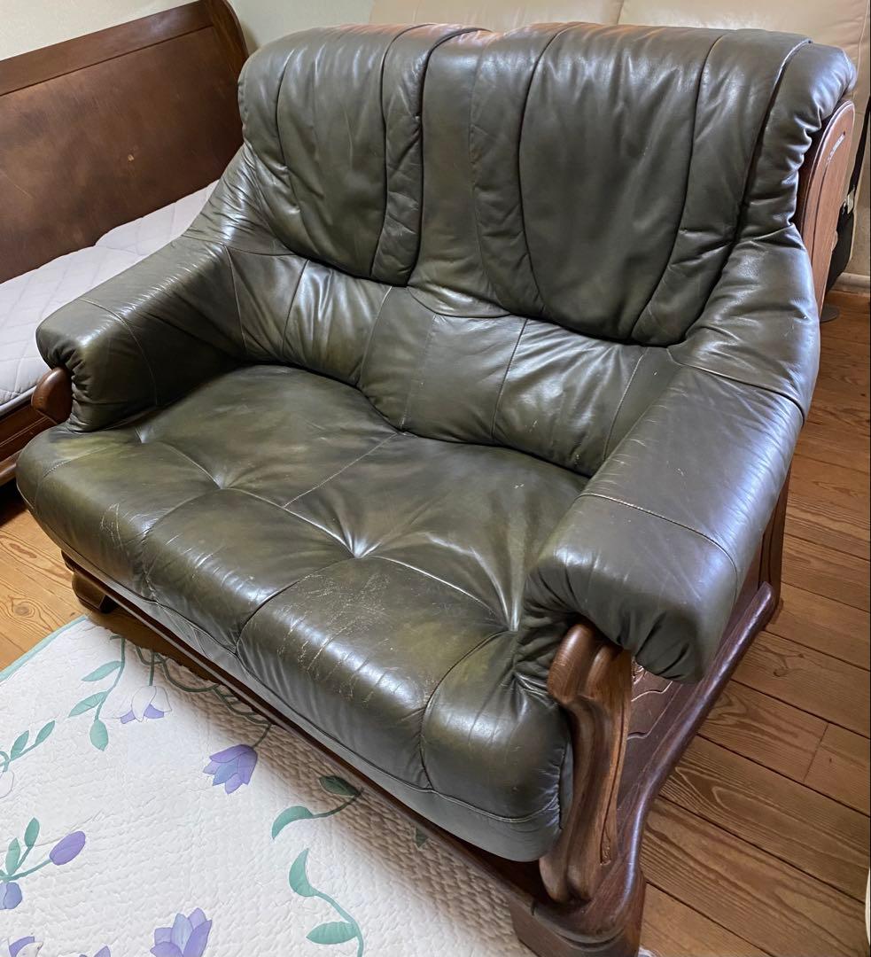 オランダ家具 / ダッチカントリー　本革ソファ ２人掛けソファ