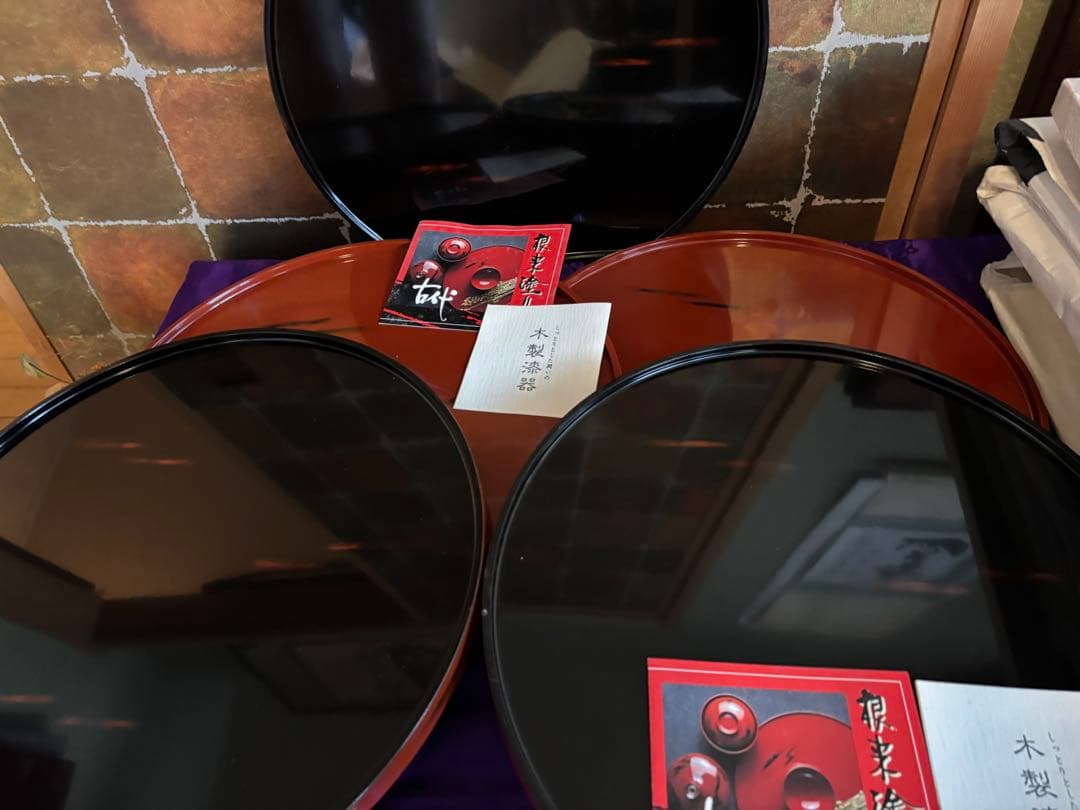 根來塗　根來の半月盆5枚