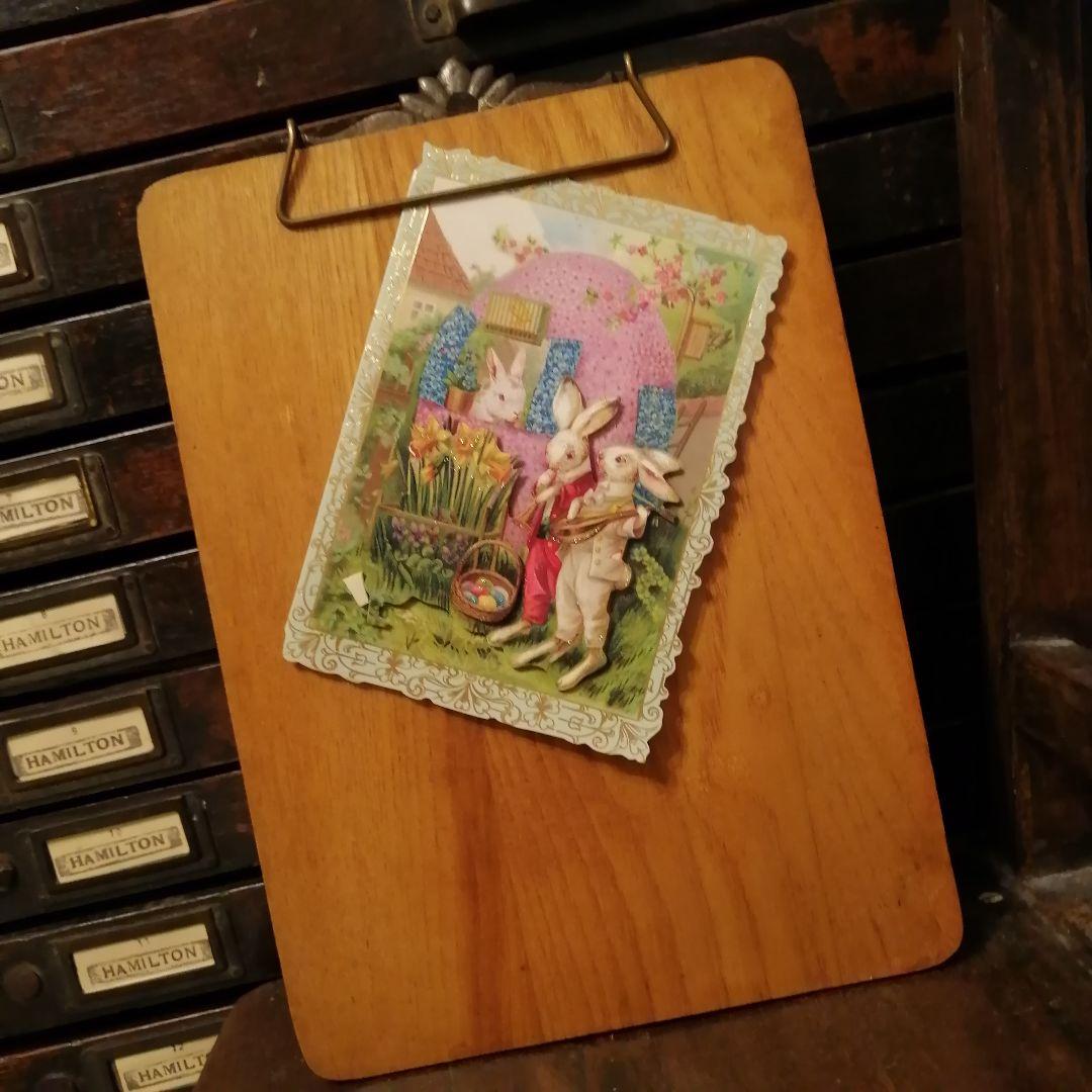 米国アンティーク木製バネ式クリップボード バインダー☆メッセージボード カード