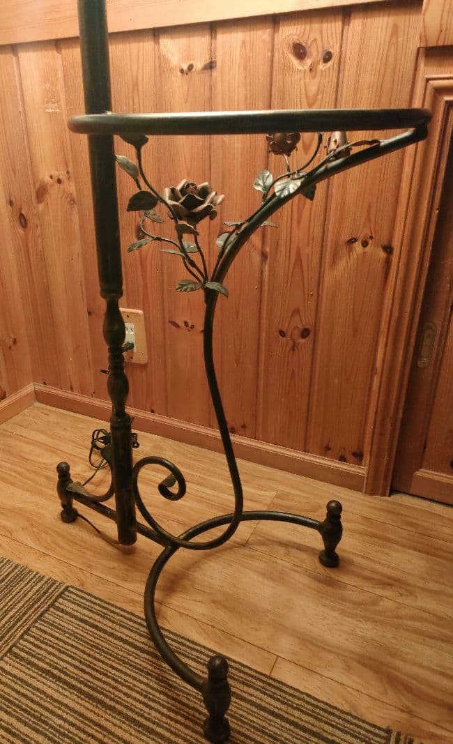 希少　アンティークフロアライト　アイアンガラステーブル　レトロ　ローズ装飾