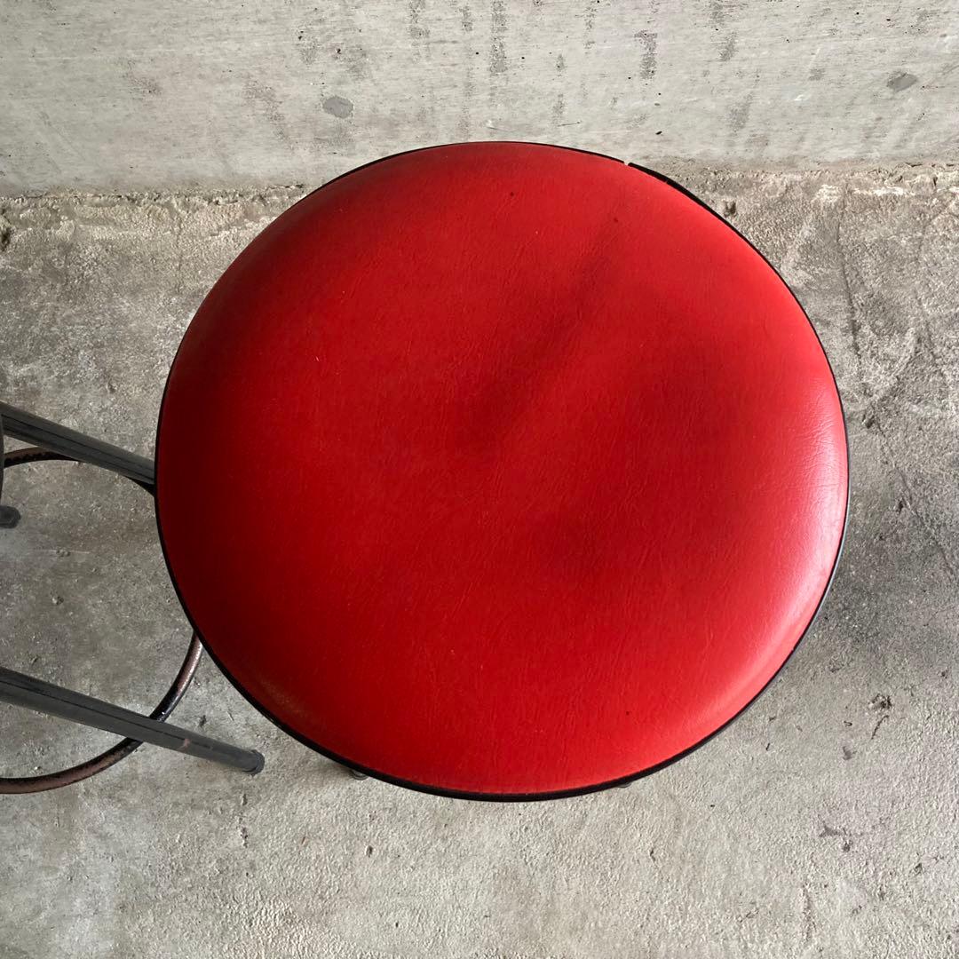 ハイスツール 丸椅子 チェア 鉄脚 アイアン 食堂 赤黒 2脚 ポップ レトロ