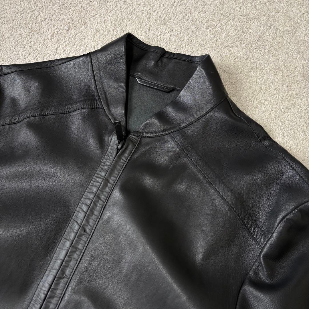 美品 エンポリオアルマーニ 黒タグ ラムレザージャケット ライダース シングル