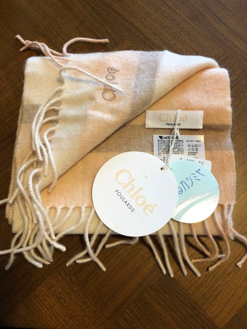 【新品】Chloe カシミア 100% マフラー チェック ピンク ベージュ