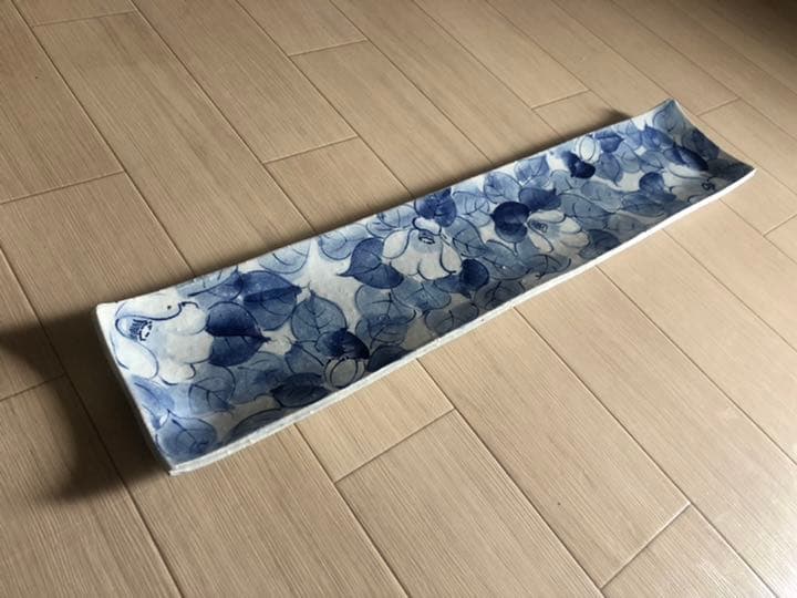 ◉超特大長皿・約72cm【料理屋さん必見・一点物品】九谷焼24寸・古染椿・角長皿