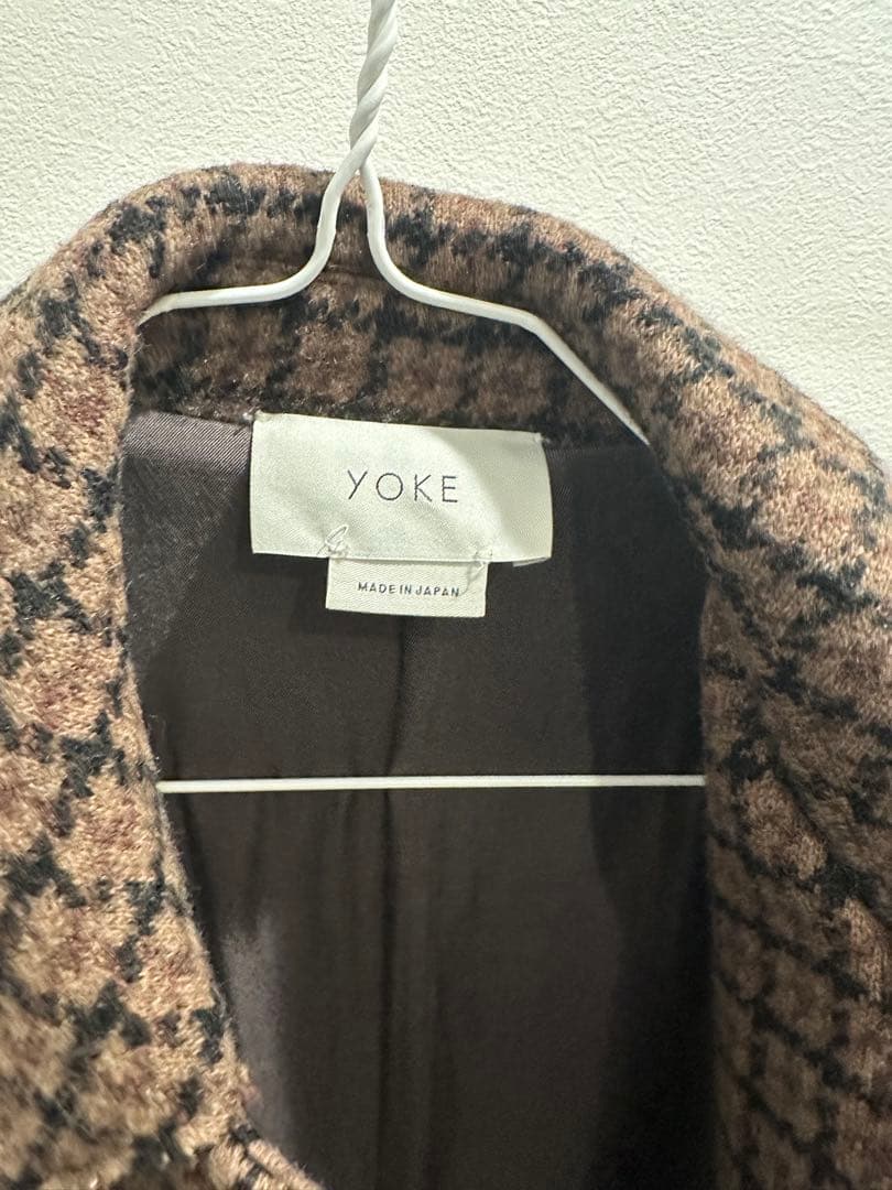 ブラウン チェック ステンカラーコート yoke xs