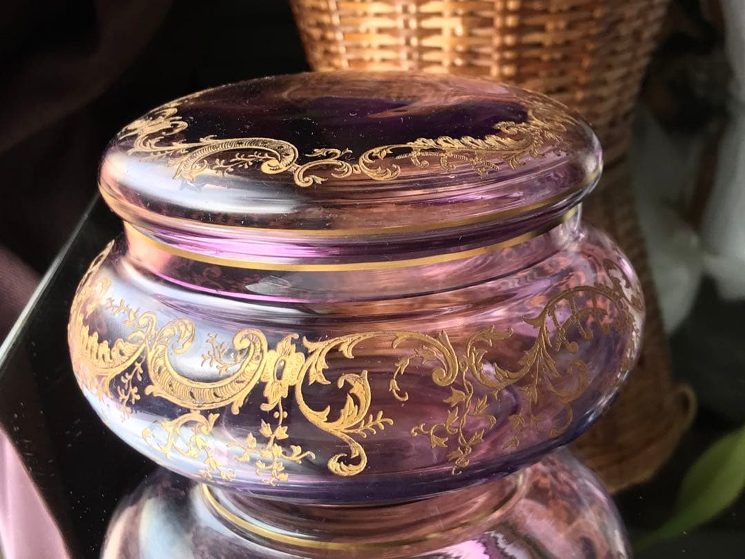 希少♡オールドサンルイSt Louisボンボニエール菓子器☆金彩装飾☆100年前