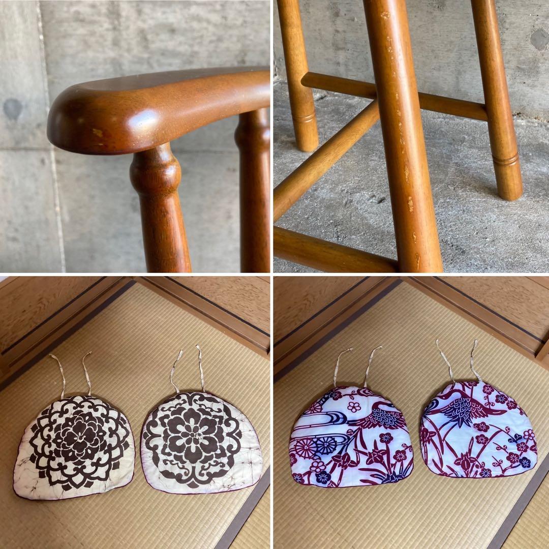 ウィンザーチェア 椅子 リビング ダイニング 2脚 座布団付 木製 家具 レトロ