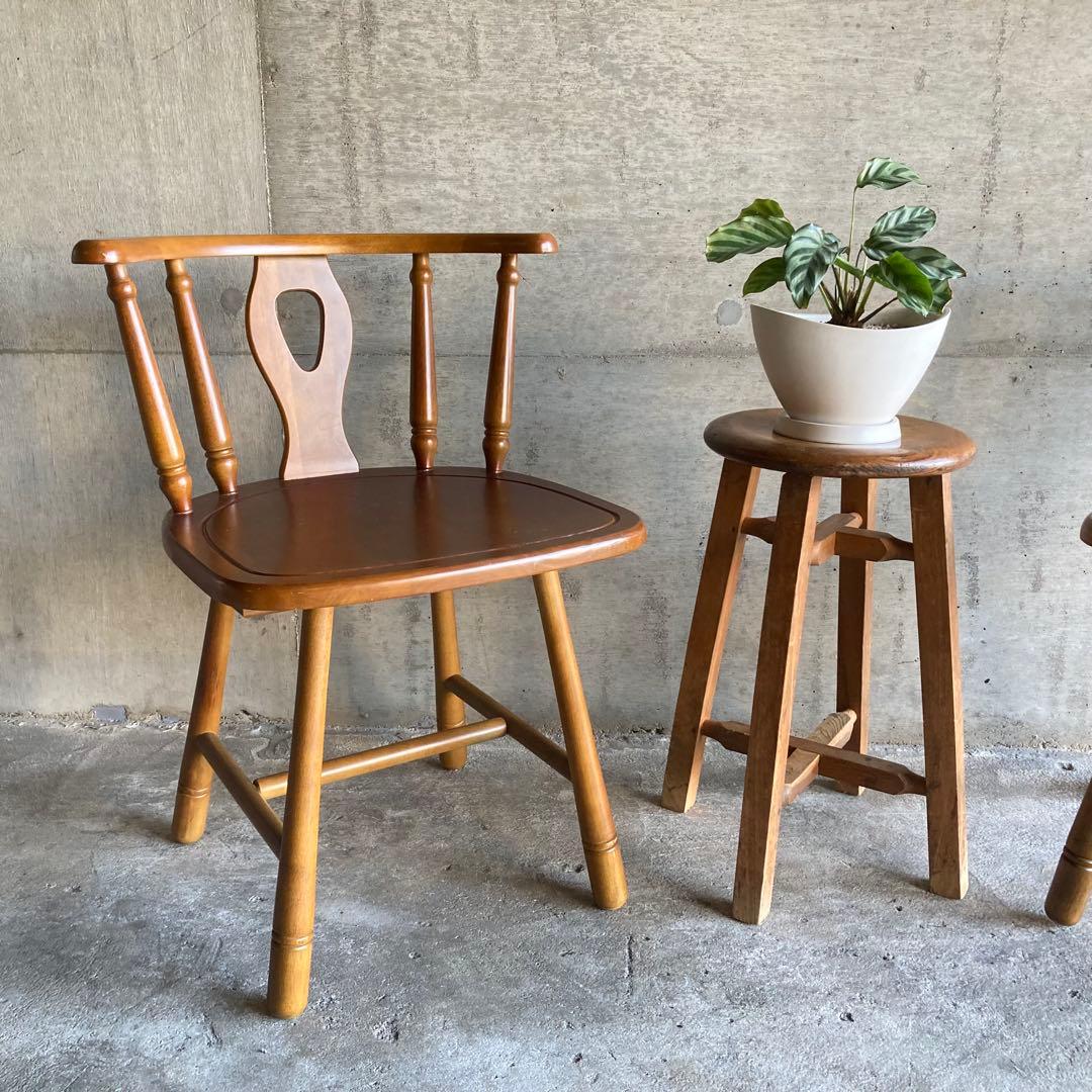 ウィンザーチェア 椅子 リビング ダイニング 2脚 座布団付 木製 家具 レトロ