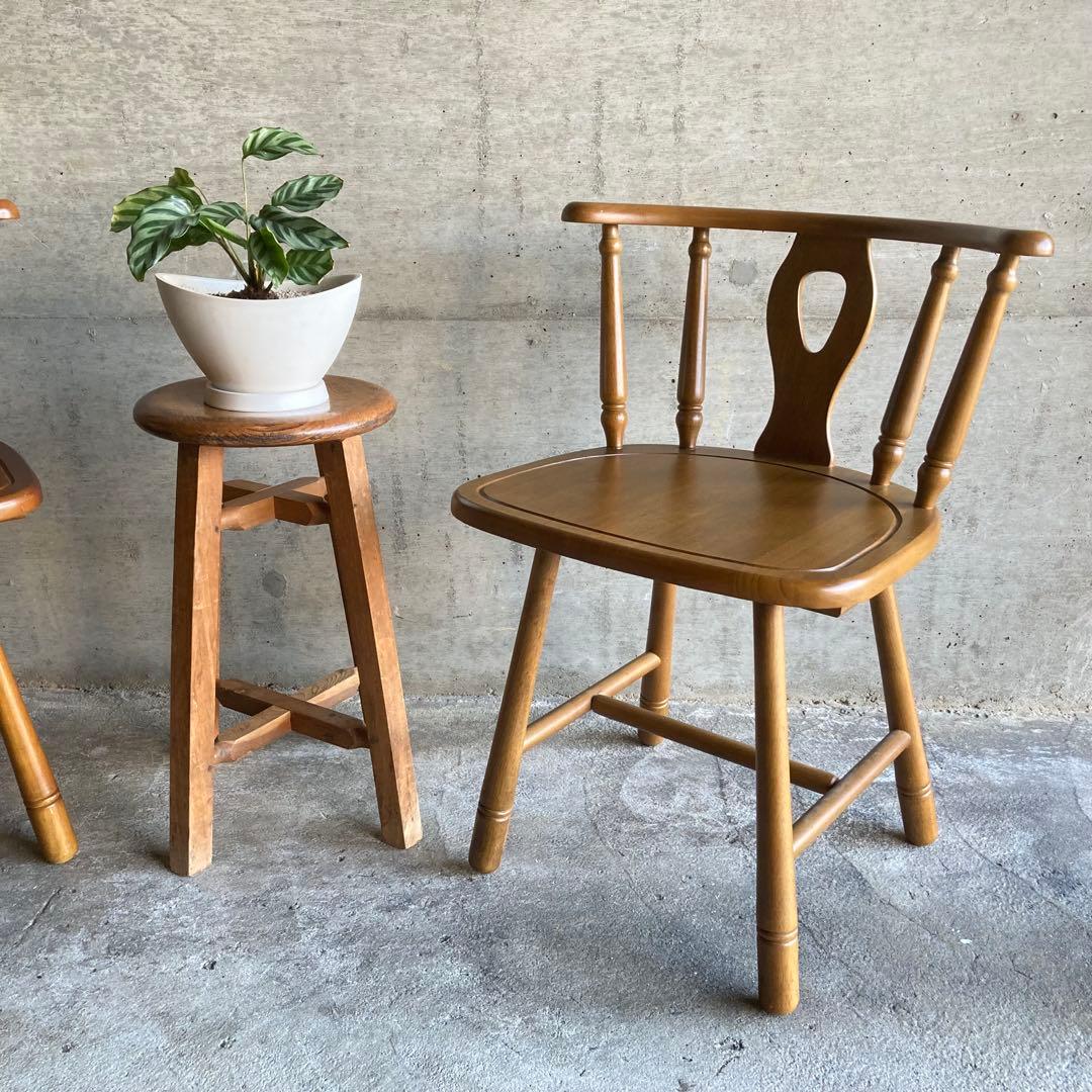 ウィンザーチェア 椅子 リビング ダイニング 2脚 座布団付 木製 家具 レトロ