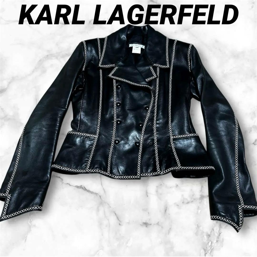 【希少】カールラガーフェルド ラムレザー ダブル テーラード ステッチジャケット