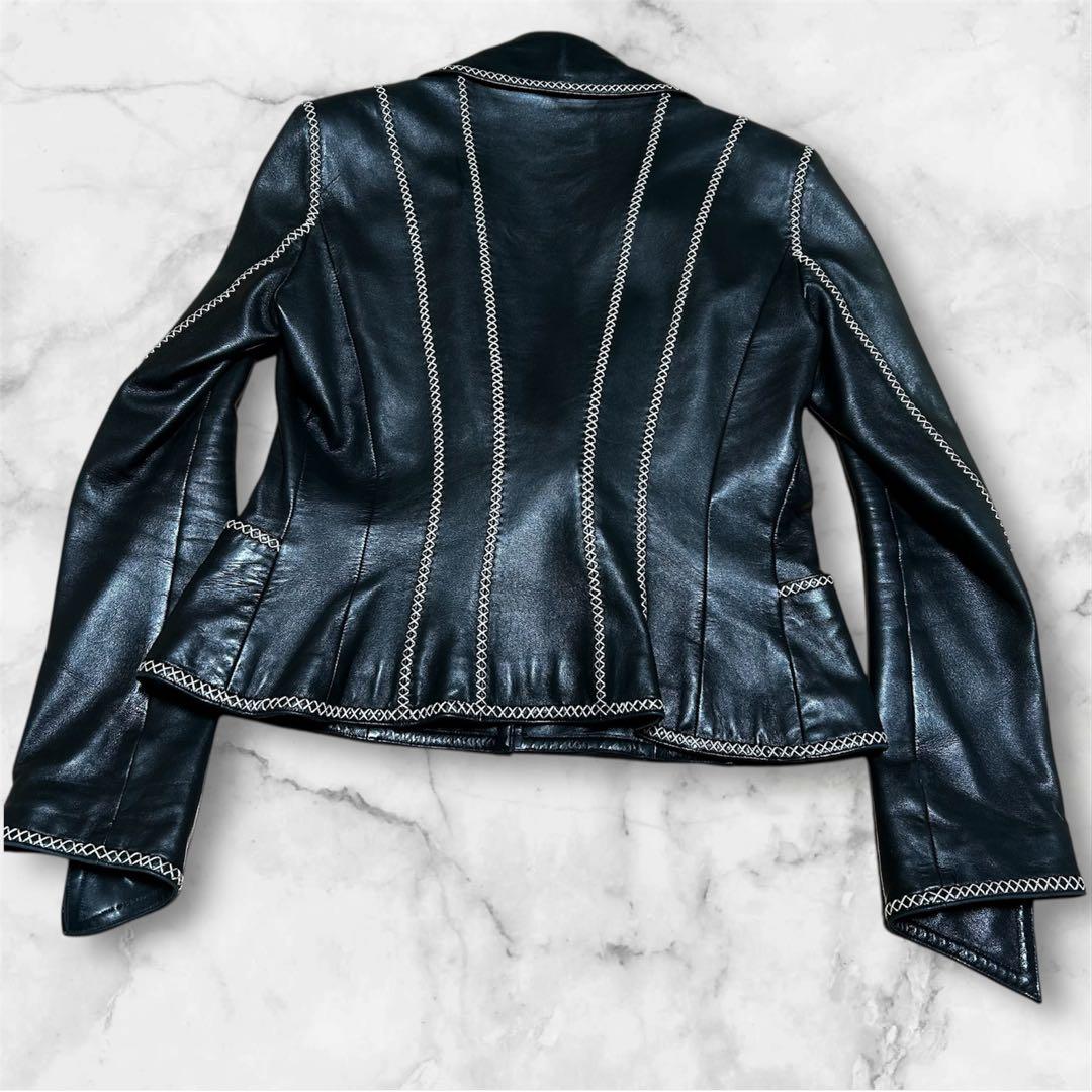 【希少】カールラガーフェルド ラムレザー ダブル テーラード ステッチジャケット