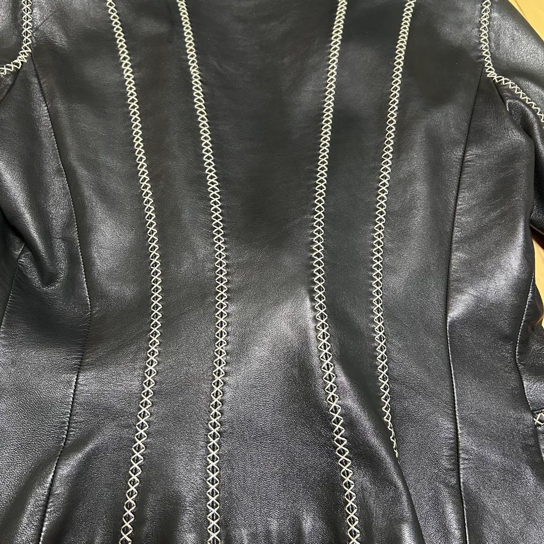 【希少】カールラガーフェルド ラムレザー ダブル テーラード ステッチジャケット