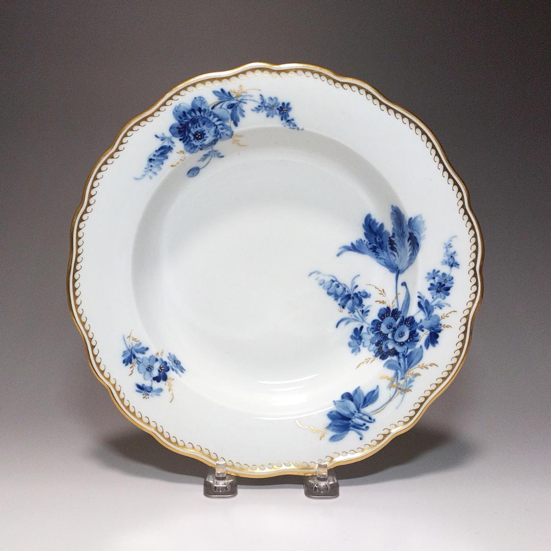 マイセン Meissen 1940年頃 カマユブルー金彩花絵 スーププレート