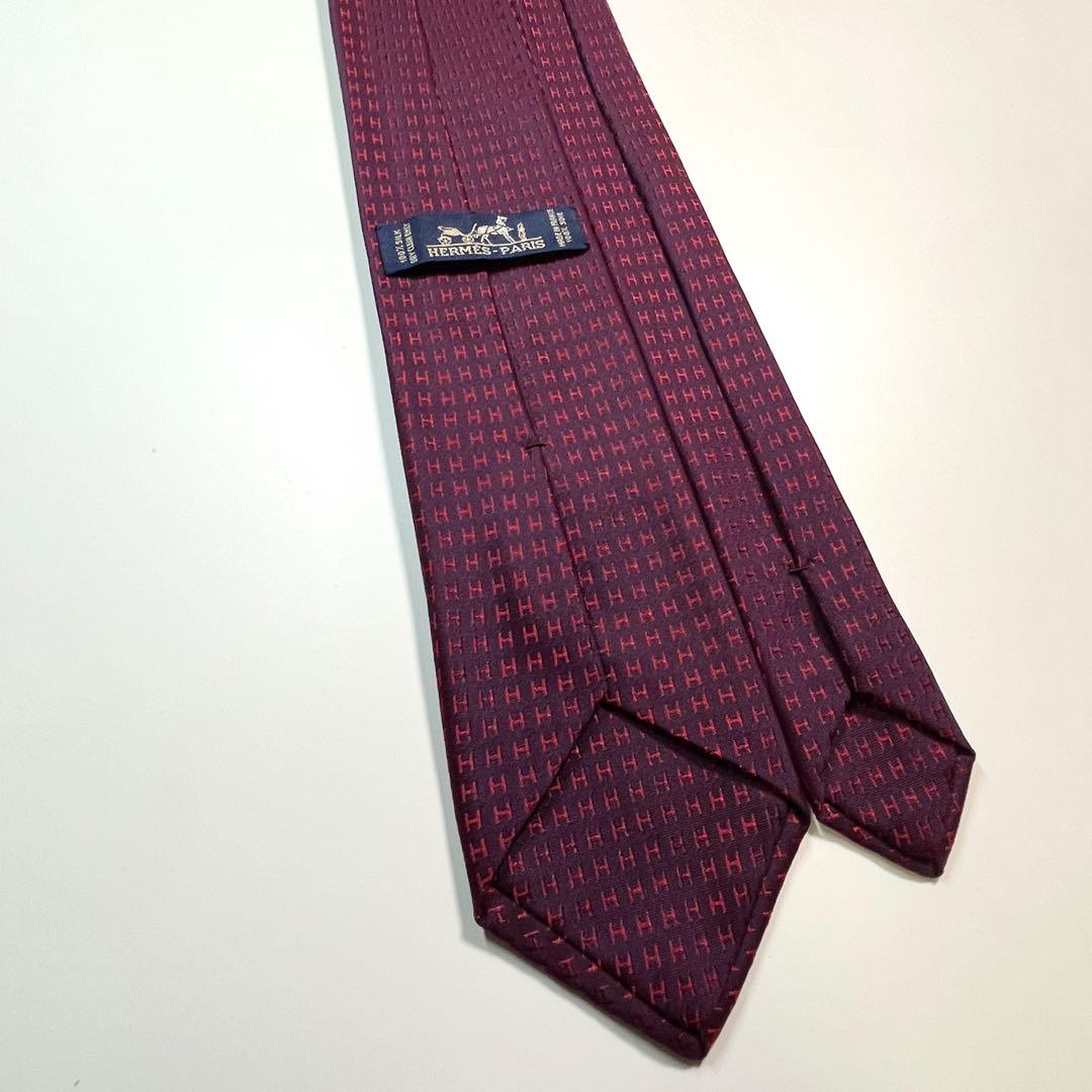 名作✨美品✨HERMES エルメス　ネクタイ　高級シルク　ファソネ H柄