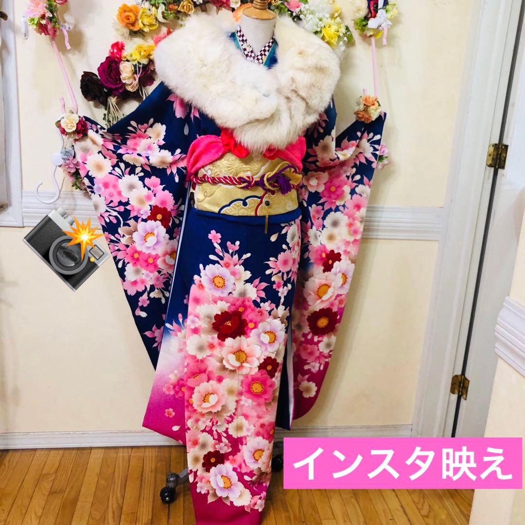 豪華振袖完全フルセット‼️正絹人気Blue花々金糸刺繍金彩煌びやか際立つ‼️銘品