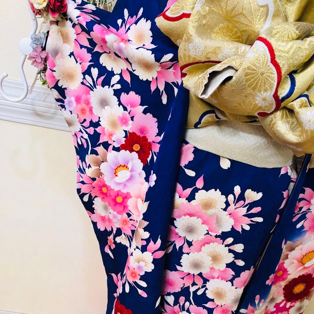 豪華振袖完全フルセット‼️正絹人気Blue花々金糸刺繍金彩煌びやか際立つ‼️銘品