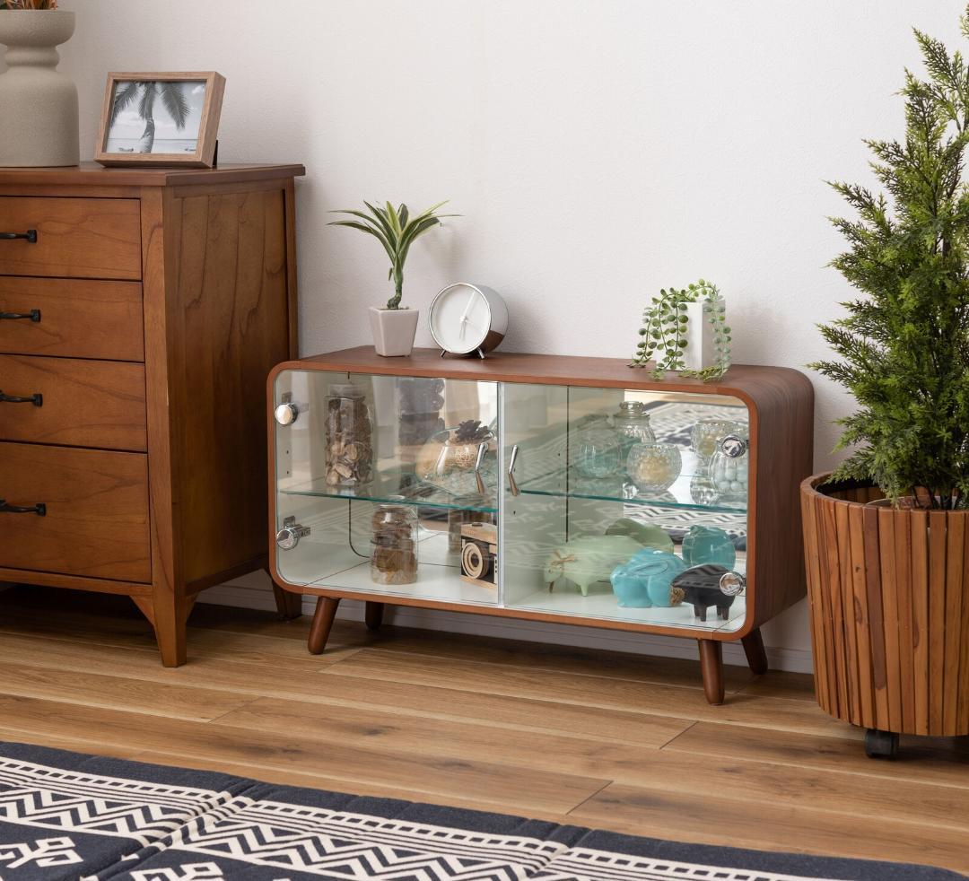 角が丸いデザイン☆２段横型ブラウン☆ コレクションシェルフ コレクションケース