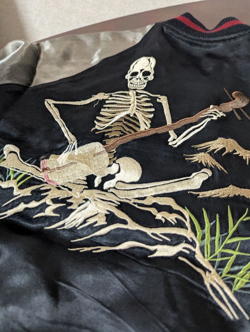 Script 花旅楽団　骸骨刺繍スカジャン　リバーシブルメンズMサイズ