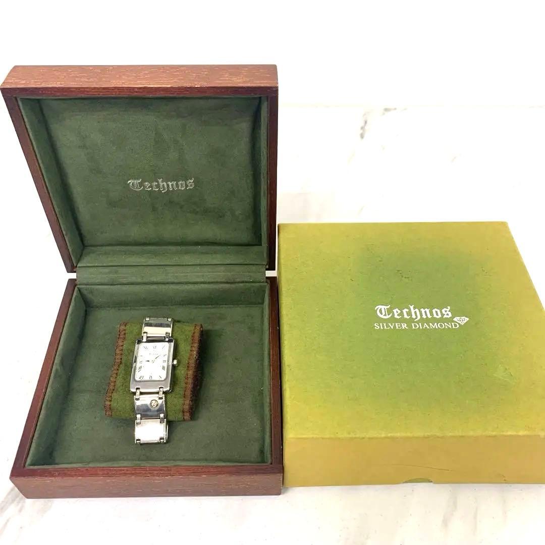 +【希少】テクノスクォーツ腕時計　シルバー925銀無垢　ワンポイントダイヤ