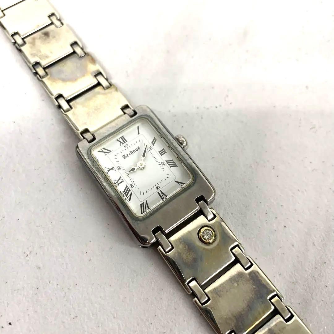 +【希少】テクノスクォーツ腕時計　シルバー925銀無垢　ワンポイントダイヤ