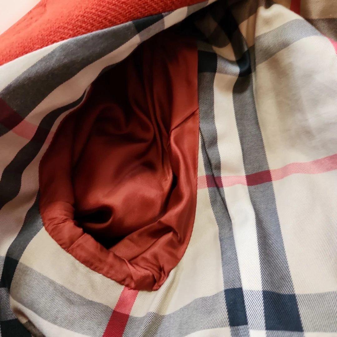 BURBERRYオレンジ ダッフルコートフード一体型ノバチェック