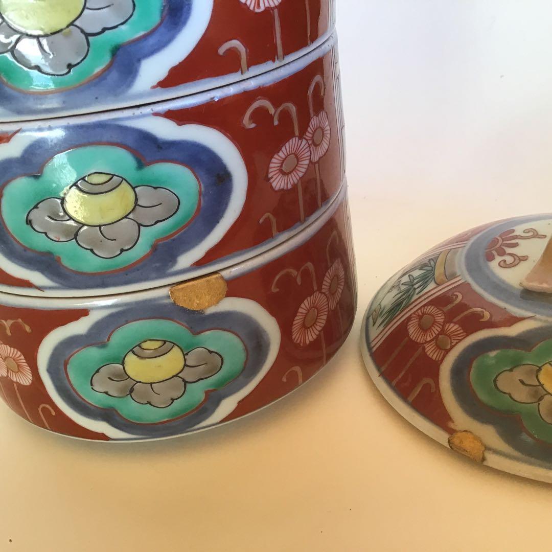 骨董　文政7年　￼赤絵 三重蓋茶碗