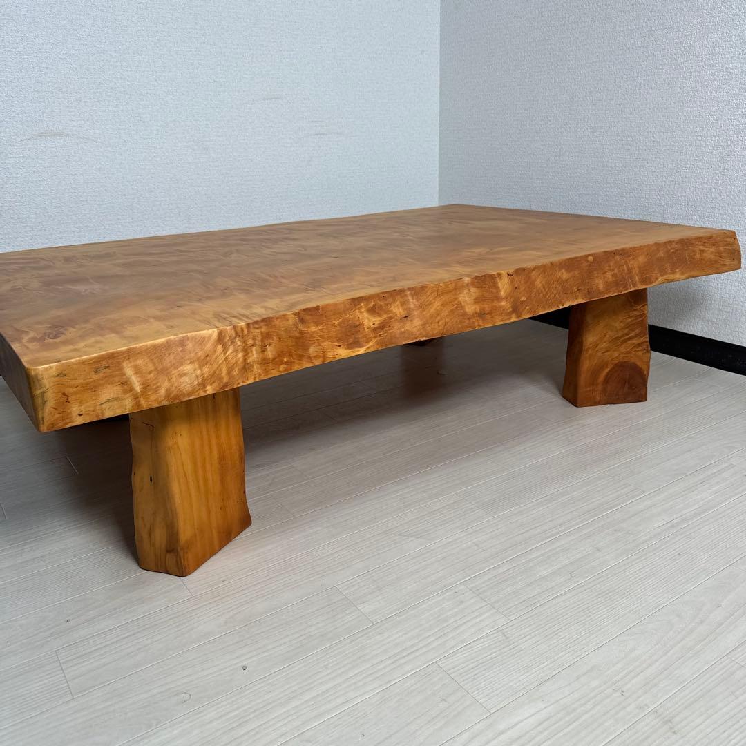 栃 トチ材 無垢 一枚板 座卓/耳付き 栃虎杢 光明杢 幅132cm iso※