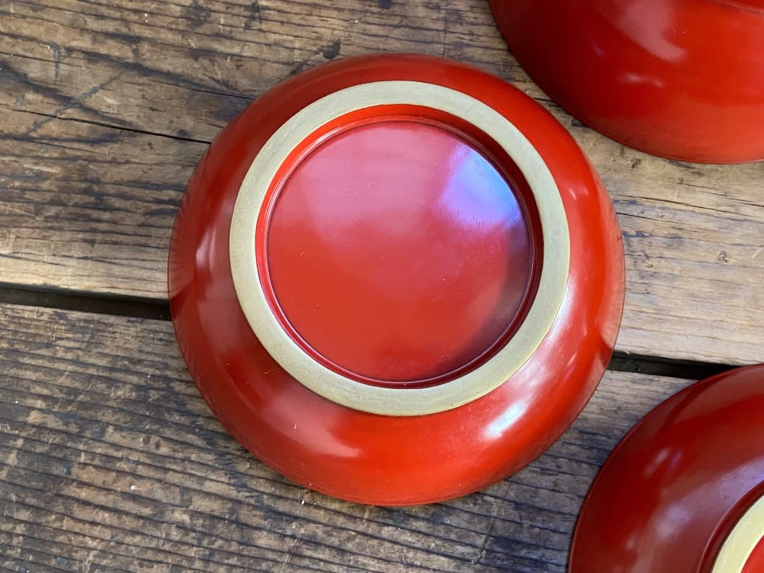 能登蔵出し 輪島塗 朱漆 金縁 煮物椀 2客 / 朱漆 漆器椀 懐石椀 雑煮椀