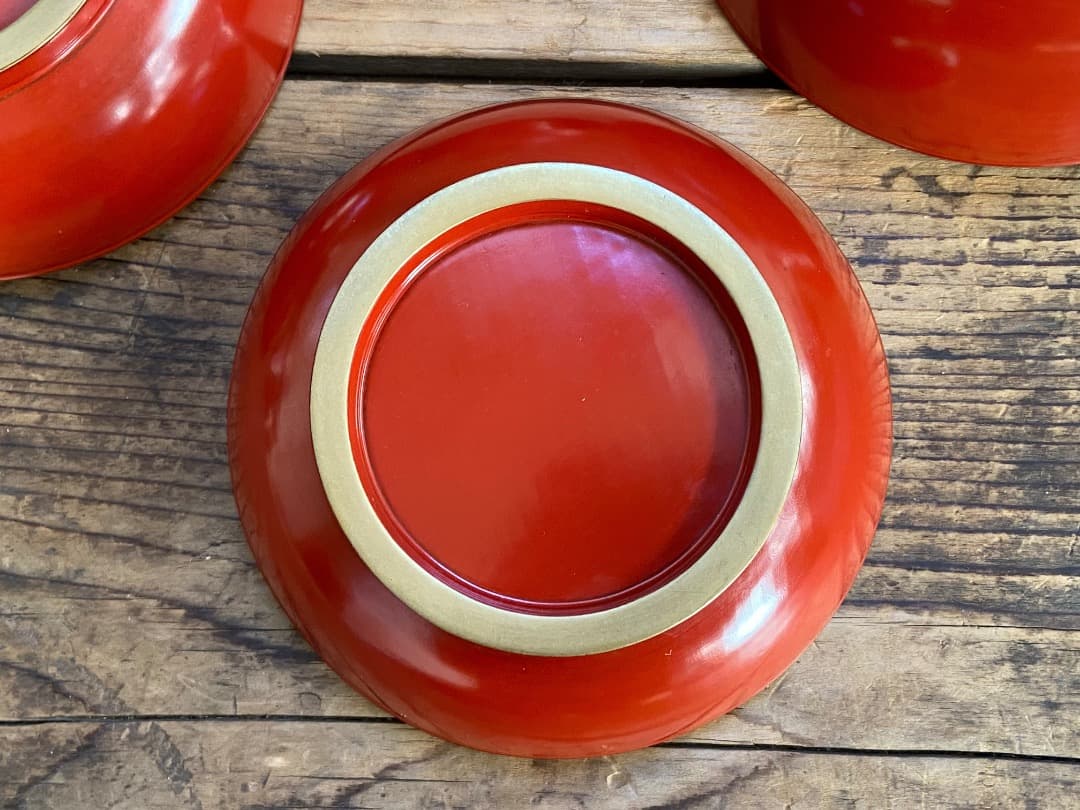 能登蔵出し 輪島塗 朱漆 金縁 煮物椀 2客 / 朱漆 漆器椀 懐石椀 雑煮椀