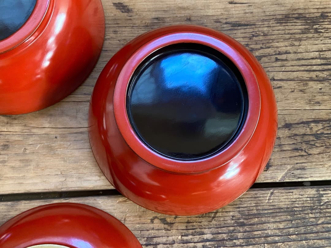 能登蔵出し 輪島塗 朱漆 金縁 煮物椀 2客 / 朱漆 漆器椀 懐石椀 雑煮椀