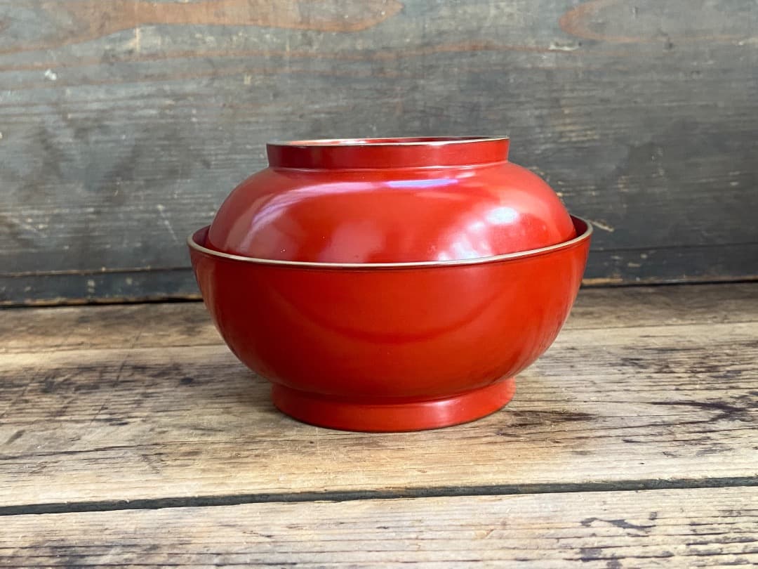 能登蔵出し 輪島塗 朱漆 金縁 煮物椀 2客 / 朱漆 漆器椀 懐石椀 雑煮椀