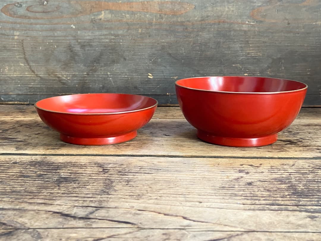 能登蔵出し 輪島塗 朱漆 金縁 煮物椀 2客 / 朱漆 漆器椀 懐石椀 雑煮椀