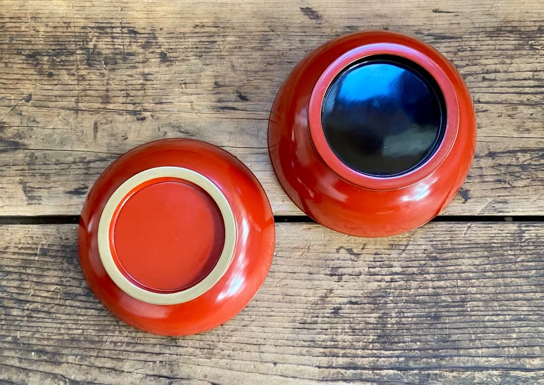 能登蔵出し 輪島塗 朱漆 金縁 煮物椀 2客 / 朱漆 漆器椀 懐石椀 雑煮椀