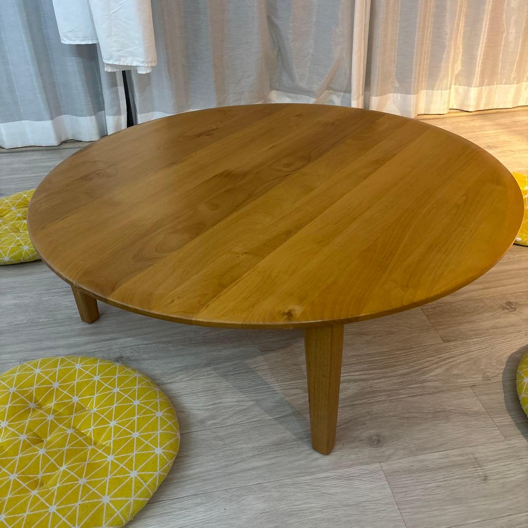 も*た様 【天然木】北欧風ラウンドローテーブル➕クッション5個