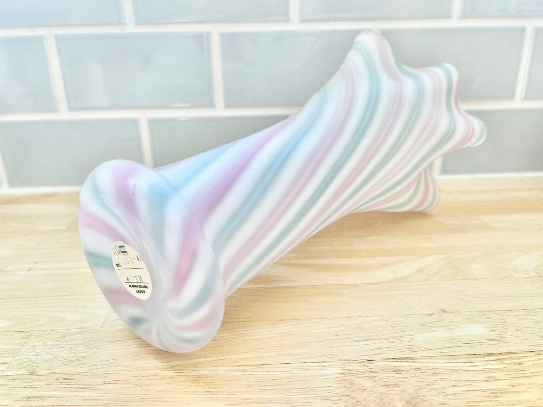 レトロ ガラス 花瓶 フラワーベース フリル カメイ ミッドセンチュリー 未使用