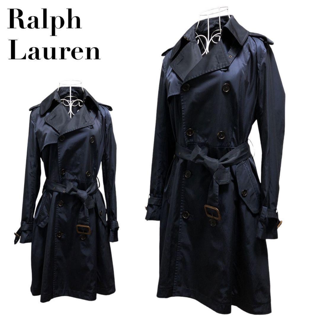 美品✨ラルフローレン ベルト付 トレンチコート ロングコート 11号 ネイビー