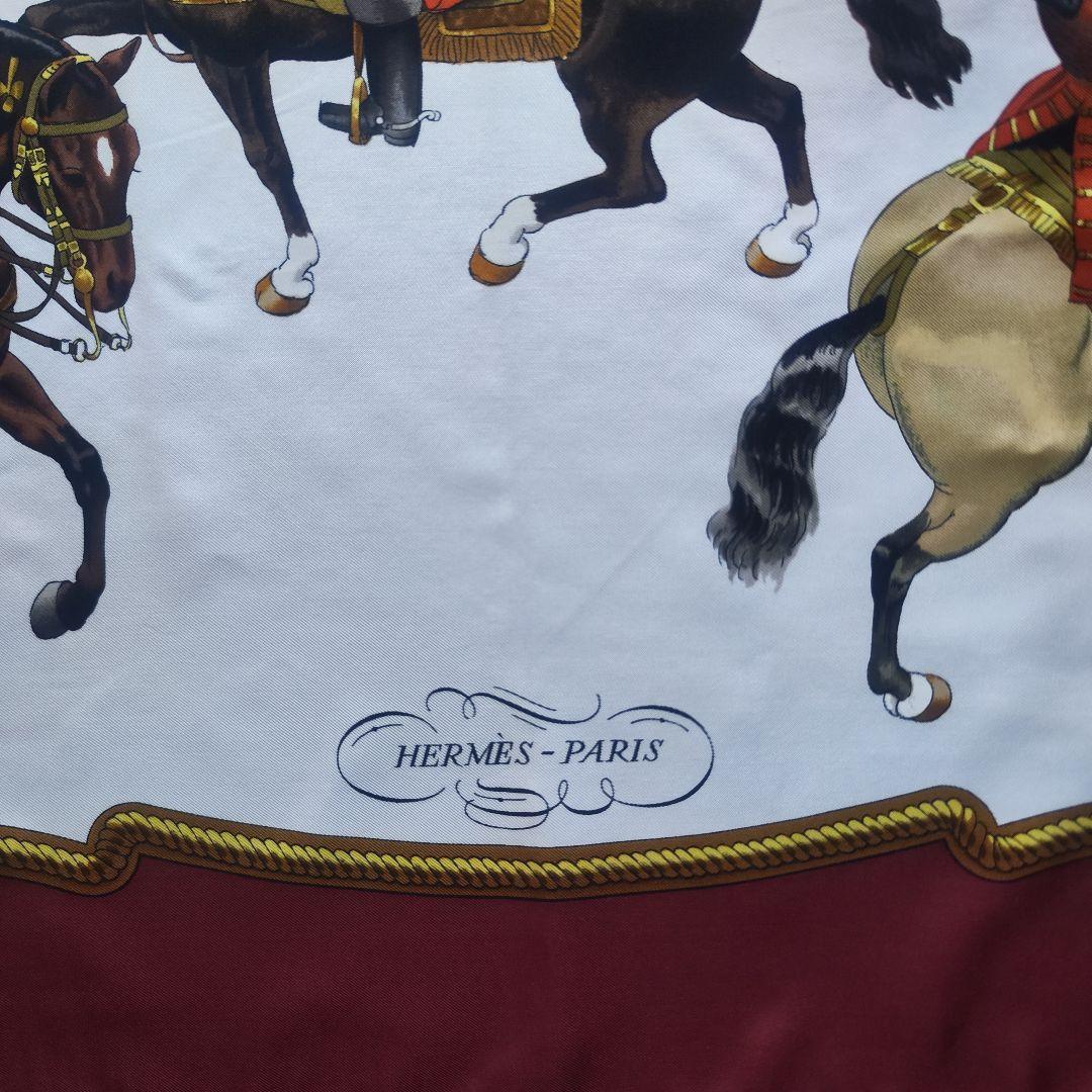 【美品】HERMES エルメス カレ90 REPRISE 乗馬風景 ボルドー系