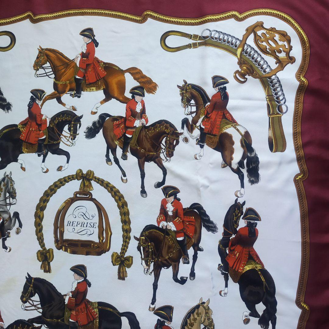 【美品】HERMES エルメス カレ90 REPRISE 乗馬風景 ボルドー系