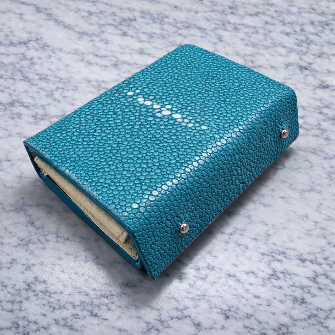 スティングレイ 二つ折り財布 ターコイズ 一枚革 メンズ レディース エイ革
