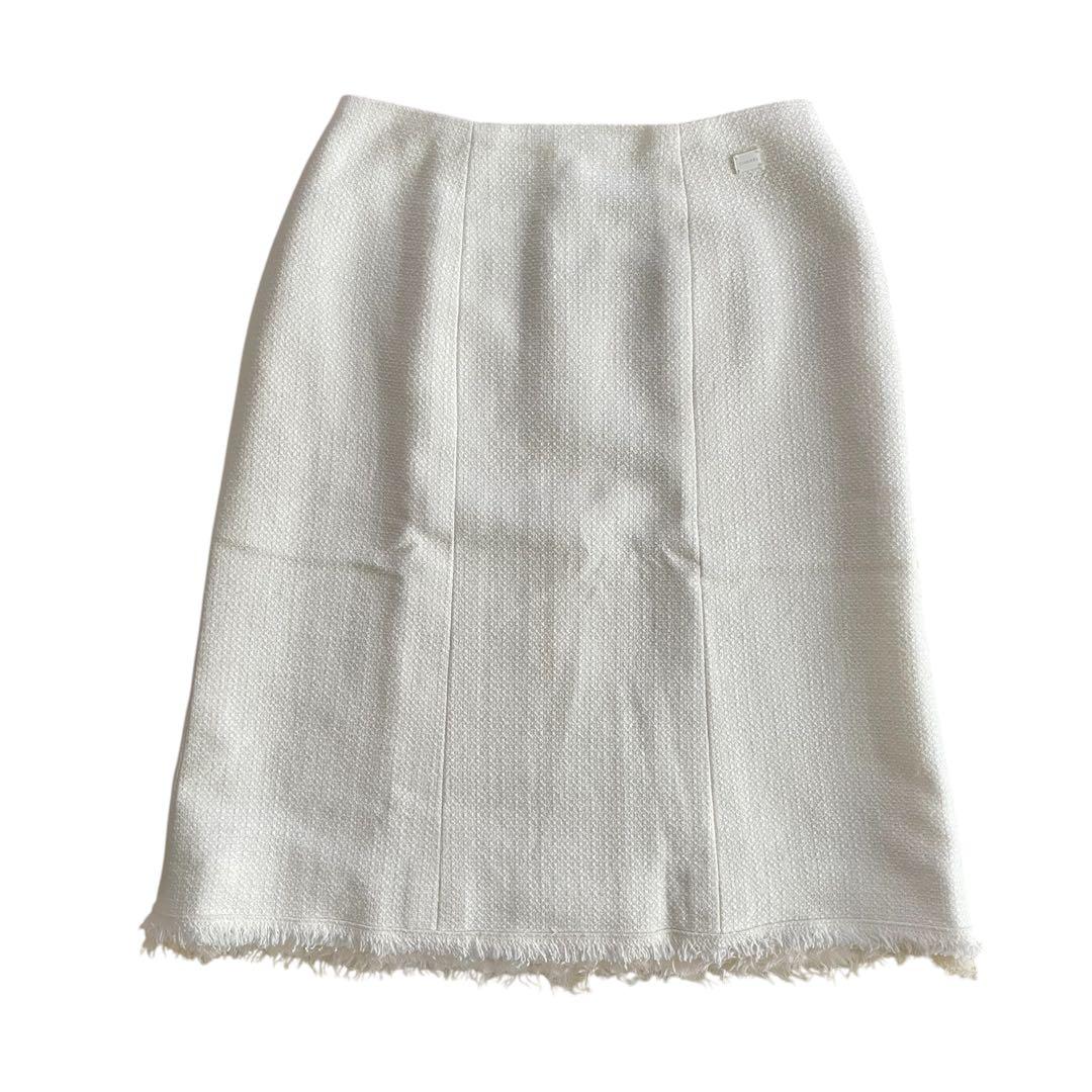 【新品】CHANEL/シャネル/台形スカート/ツイード/フリンジ/白/36