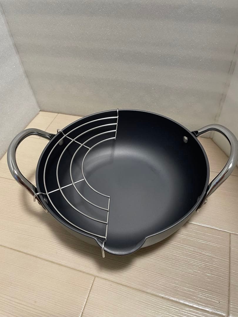 【新品・未使用】鐵兎堂 鉄 てんぷら鍋網付 20cm 極JAPAN リバーライト