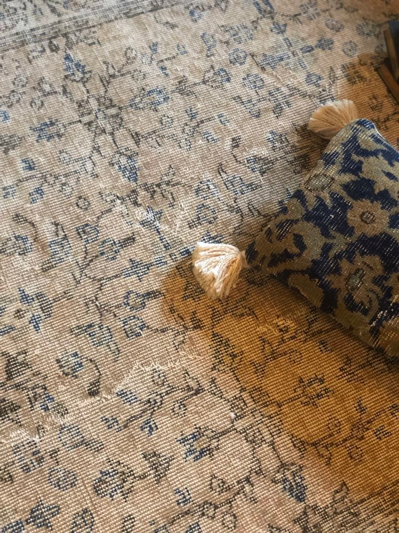 ヴィンテージラグ　くすみアプリコット　トルコ　ボタニカルフローラル　ウォッシュ