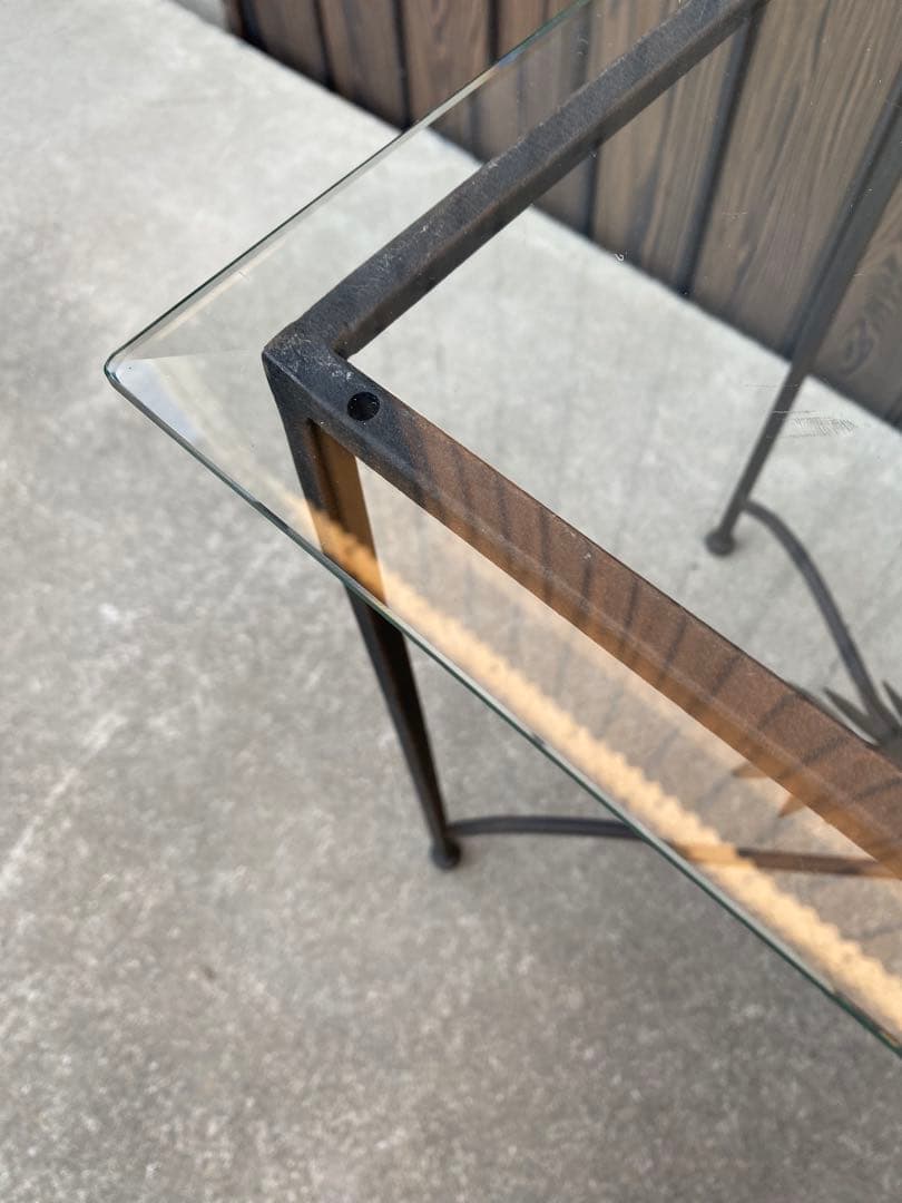 ガラステーブル　アイアンガラステーブル　花台　アイアン　天板ガラス