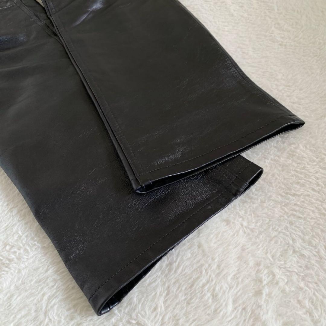 ポロジーンズ　ラルフローレン　レザーパンツ　本革　ブラック　フレア　S