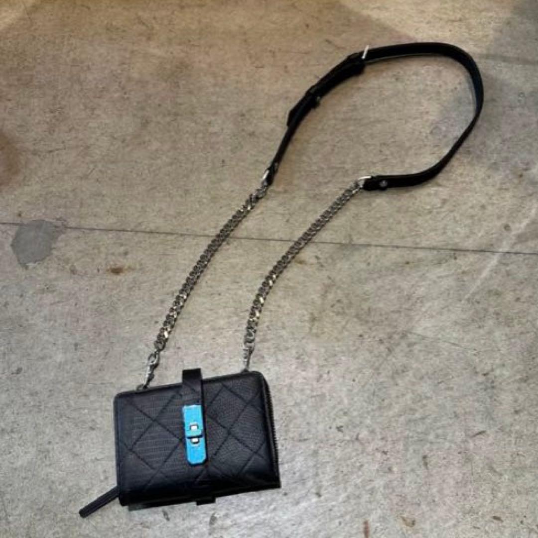 新品未使用M.U.L. リザード＆キルティングミニウォレットショルダーバッグ 黒