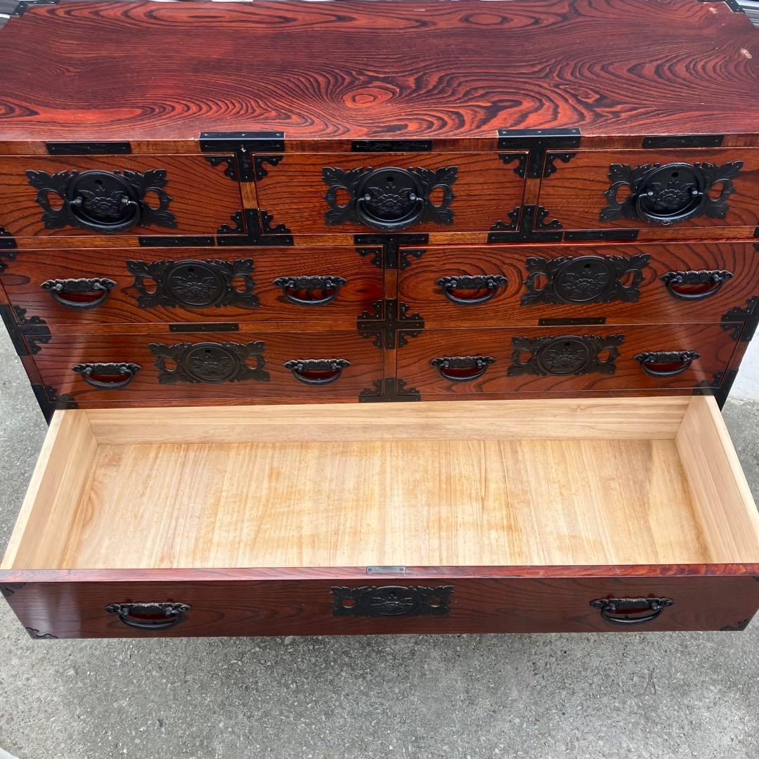 仙台箪笥 仙臺民藝 伊達箪笥 漆塗り 4段8杯 引き出し 和箪笥 サイドボード