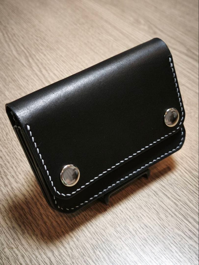 ミドル　トラッカーウォレット　 3層　ヌメ革　 ブラック