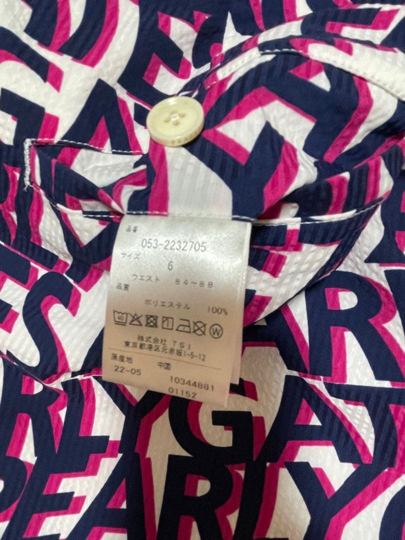 パーリーゲイツストレッチサッカーストライプ ショートパンツウェーブロゴ柄サイズ6